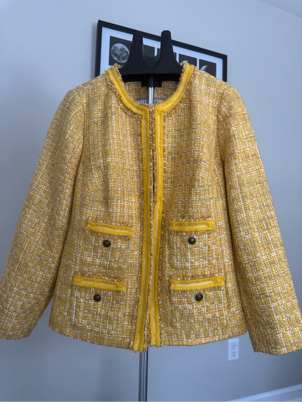 Talbots Plus Yellow Tweed Jacket with Buttoned Pockets 14 W